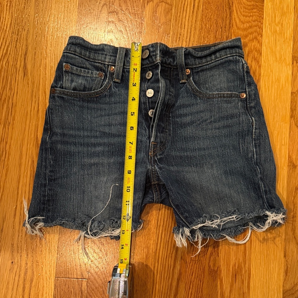 Levi's Dark Blue 501 Frayed Jean Shorts